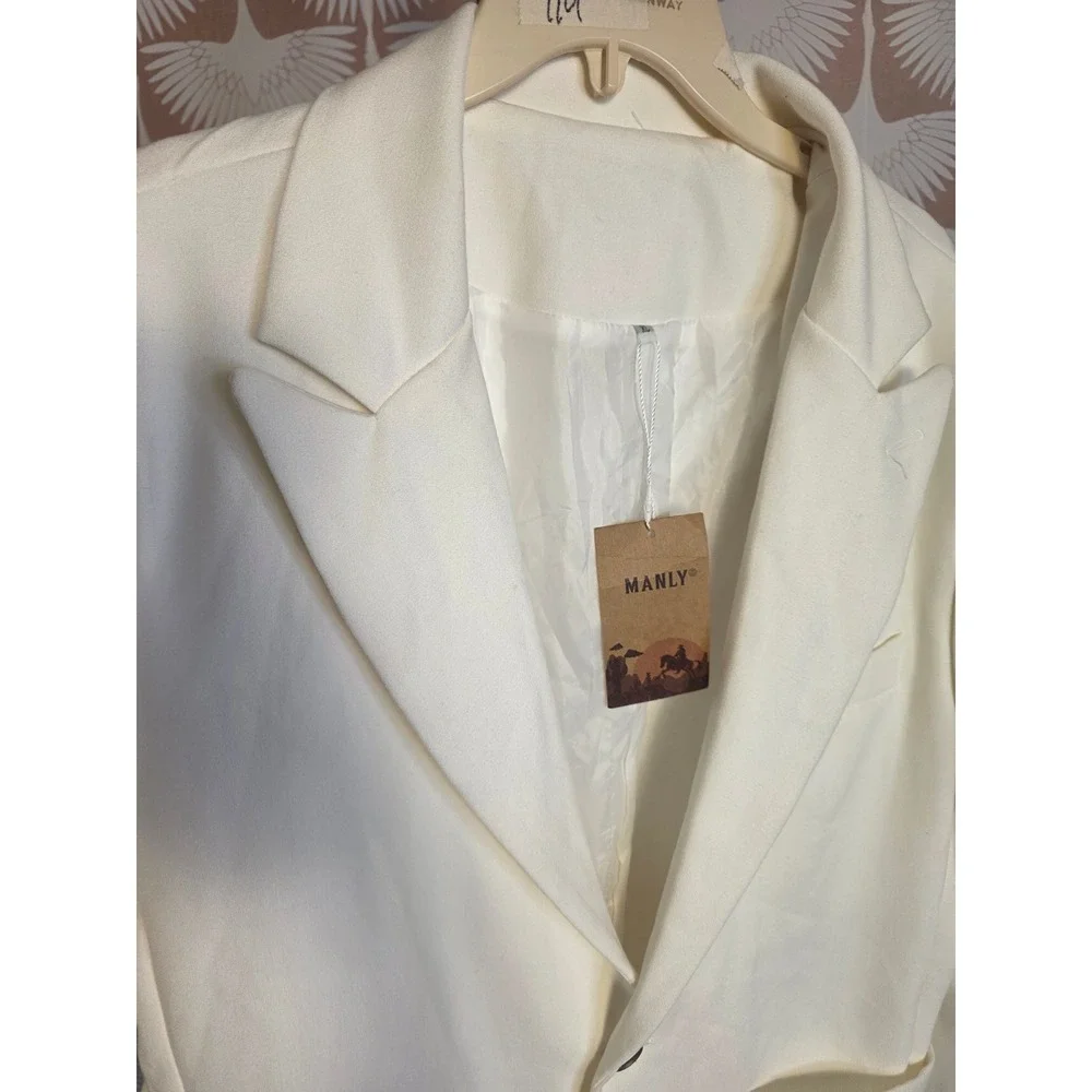 NWT Manly White Dralon Linen Notch Lapel Two Buttons Casual Blazer Sz XL Resort